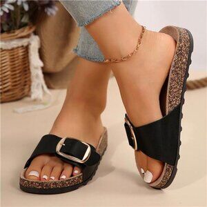 Buckle Square Buckle Adjustable Slippers With Arch Supportable Beach Sandals